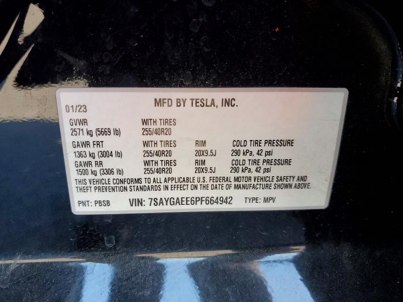 58125126 :رقم المزاد ، 7SAYGAEE6PF664942 vin ، 2023 Tesla Model Y مزاد بيع