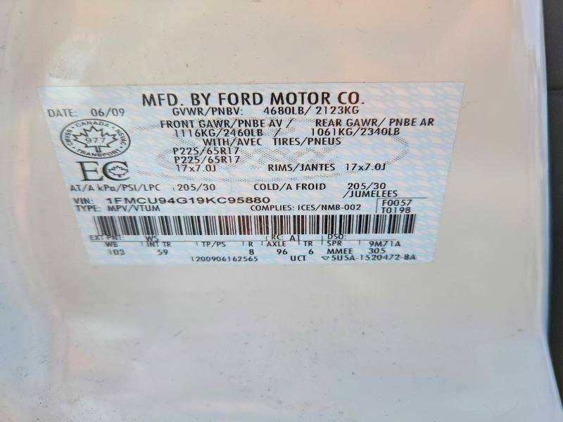 2009 Ford Escape მანქანა იყიდება აუქციონზე, vin: 1FMCU94G19KC95880, აუქციონის ნომერი: 56430916