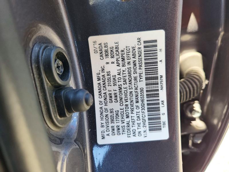 Продажа на аукционе авто 2016 Honda Civic, vin: 2HGFC1F30GH653590, номер лота: 55018426