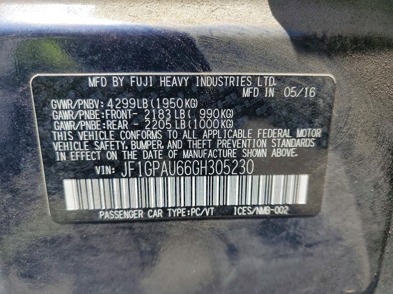 2016 Subaru Impreza მანქანა იყიდება აუქციონზე, vin: JF1GPAU66GH305230, აუქციონის ნომერი: 56193296
