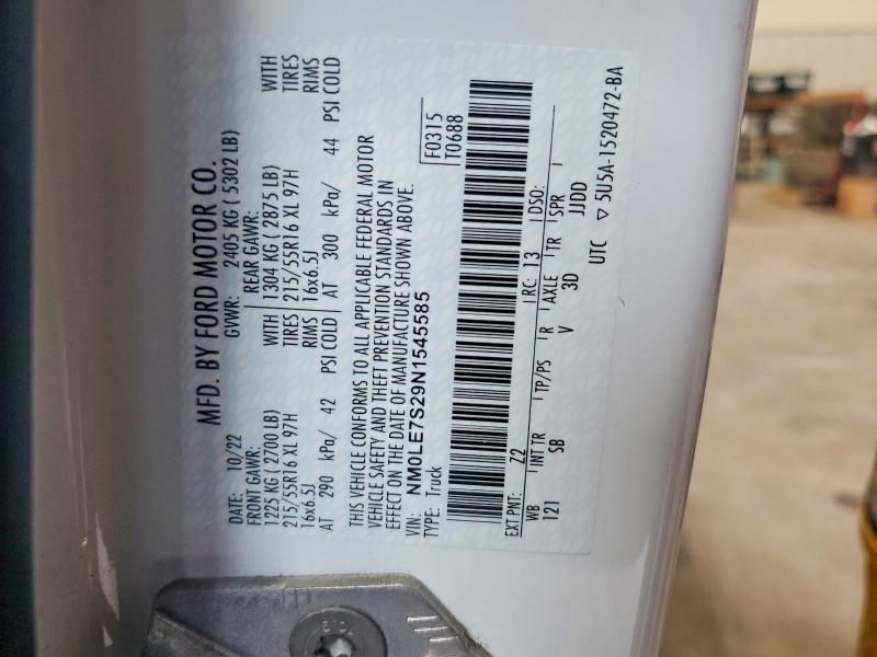 Aukcja sprzedaży 2022 Ford Transit Connect, vin: NM0LE7S29N1545585, numer aukcji: 57927336