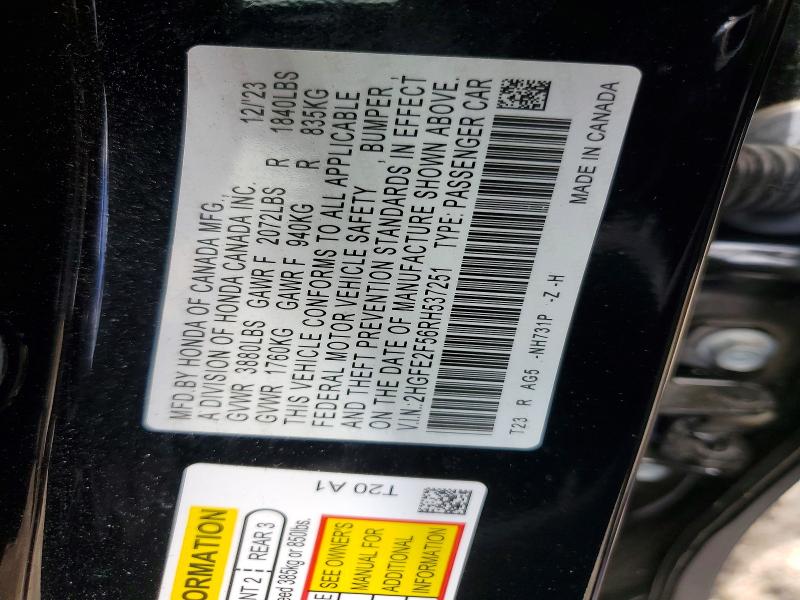 Aukcja sprzedaży 2024 Honda Civic, vin: 2HGFE2F56RH537251, numer aukcji: 57493076