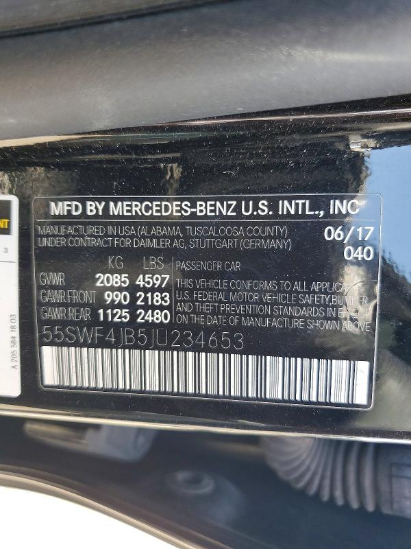2018 Mercedes-benz C მანქანა იყიდება აუქციონზე, vin: 55SWF4JB5JU234653, აუქციონის ნომერი: 56168076