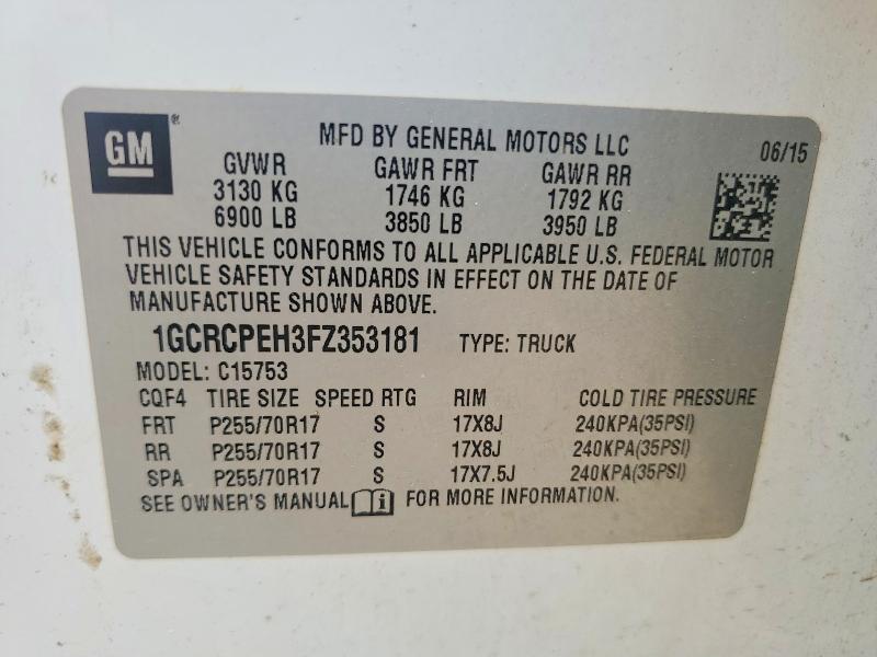Продажа на аукционе авто 2015 Chevrolet Silverado, vin: 1GCRCPEH3FZ353181, номер лота: 56624286