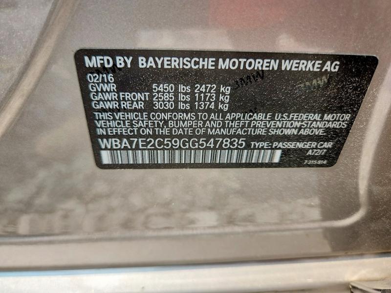 2016 Bmw 740 მანქანა იყიდება აუქციონზე, vin: WBA7E2C59GG547835, აუქციონის ნომერი: 58597536