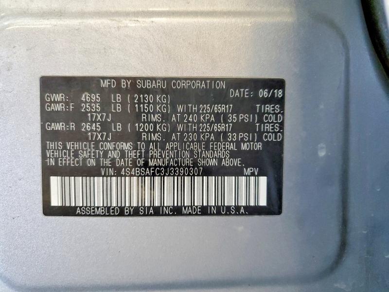 Продаж на аукціоні авто 2018 Subaru Outback, vin: 4S4BSAFC3J3390307, номер лоту: 55717776