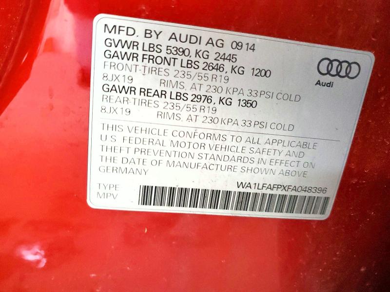 Продажа на аукционе авто 2015 Audi Q5, vin: WA1LFAFPXFA048396, номер лота: 55713326