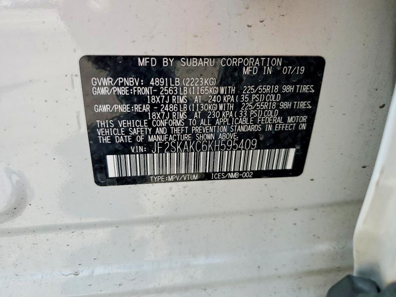 Продажа на аукционе авто 2019 Subaru Forester, vin: JF2SKAKC6KH595409, номер лота: 59343666