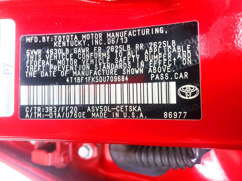 57431906 :رقم المزاد ، 4T1BF1FK5DU709684 vin ، 2013 Toyota Camry مزاد بيع