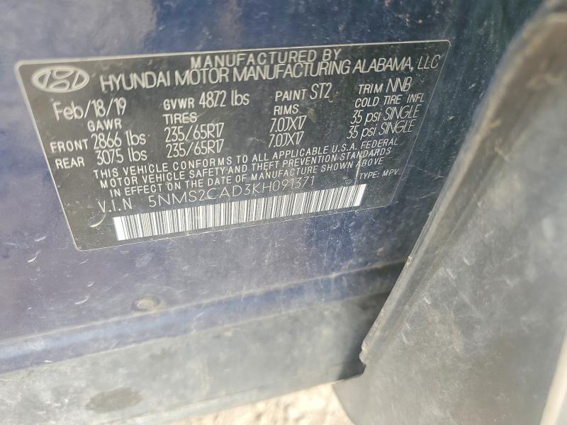 56517746 :رقم المزاد ، 5NMS2CAD3KH091371 vin ، 2019 Hyundai Santa Fe مزاد بيع