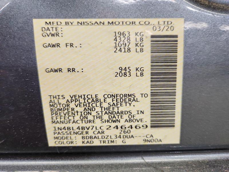 Aukcja sprzedaży 2020 Nissan Altima, vin: 1N4BL4BV7LC246469, numer aukcji: 56827376