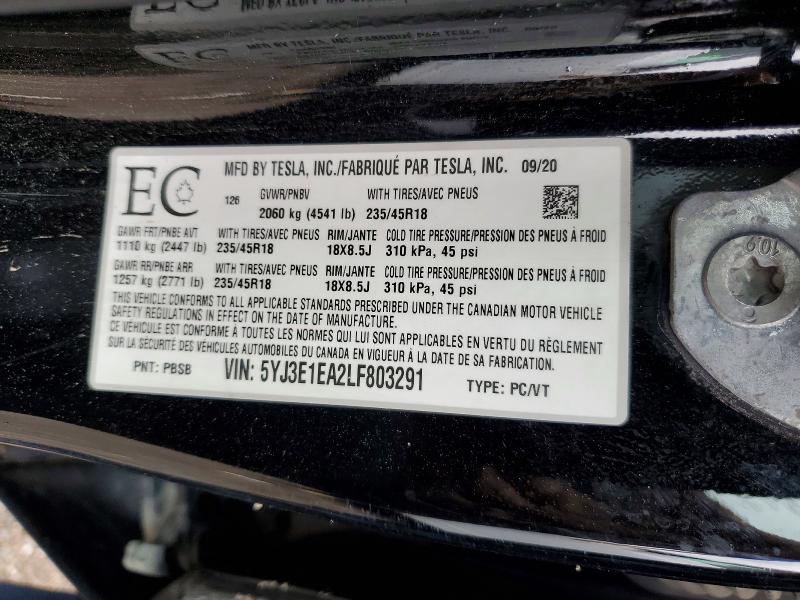 Продажа на аукционе авто 2020 Tesla Model 3, vin: 5YJ3E1EA2LF803291, номер лота: 57369786
