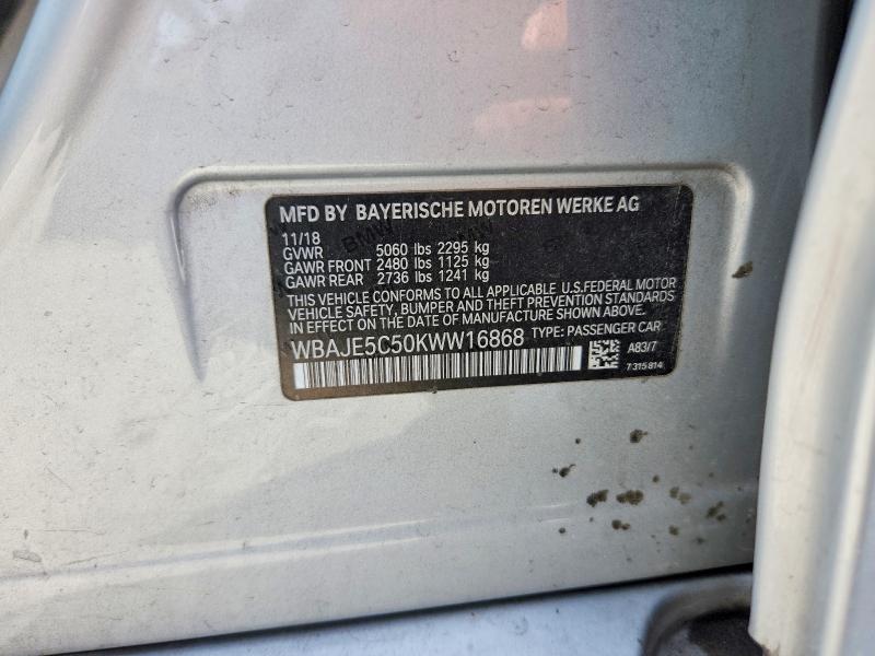 2019 Bmw 540 მანქანა იყიდება აუქციონზე, vin: WBAJE5C50KWW16868, აუქციონის ნომერი: 57885546