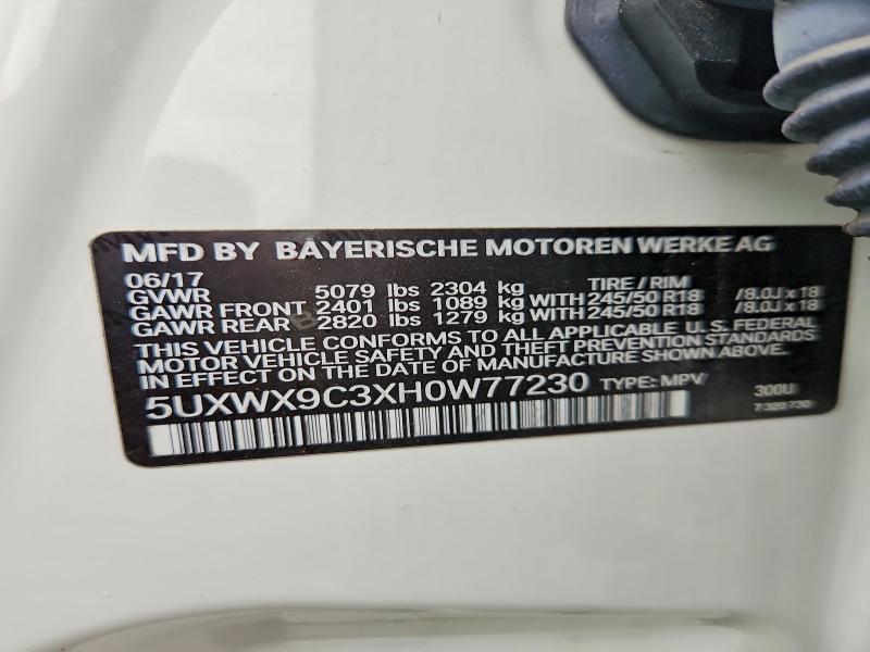 58207016 :رقم المزاد ، 5UXWX9C3XH0W77230 vin ، 2017 Bmw X3 مزاد بيع