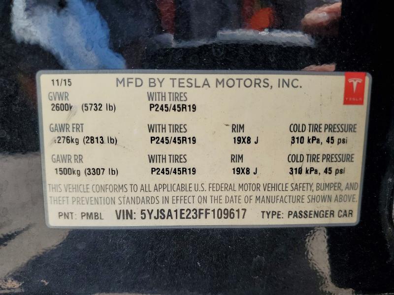 Aukcja sprzedaży 2015 Tesla Model S, vin: 5YJSA1E23FF109617, numer aukcji: 58351516