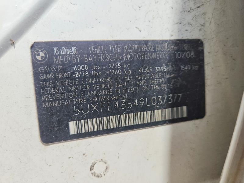 2009 Bmw X5 მანქანა იყიდება აუქციონზე, vin: 5UXFE43549L037377, აუქციონის ნომერი: 56758746