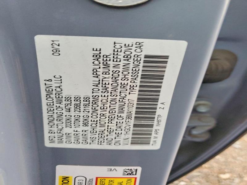 Продажа на аукционе авто 2021 Honda Accord, vin: 1HGCV1F38MA110317, номер лота: 58441576
