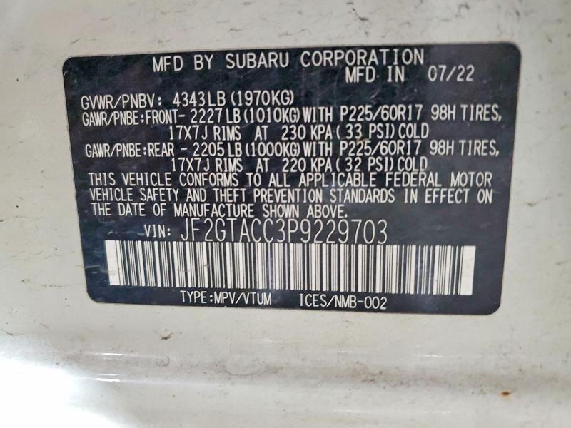 Продаж на аукціоні авто 2023 Subaru Crosstrek, vin: JF2GTACC3P9229703, номер лоту: 58433076
