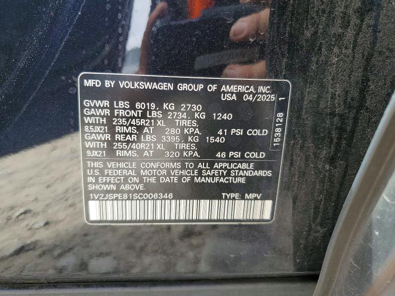 Продажа на аукционе авто 2025 Volkswagen Id.4, vin: 1V2JSPE81SC006346, номер лота: 58277726