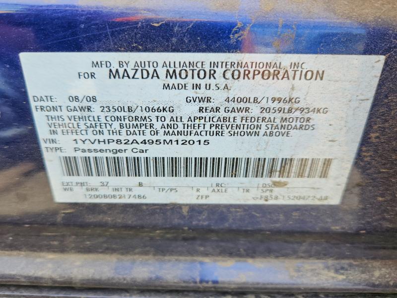 2009 Mazda 6 მანქანა იყიდება აუქციონზე, vin: 1YVHP82A495M12015, აუქციონის ნომერი: 57443826