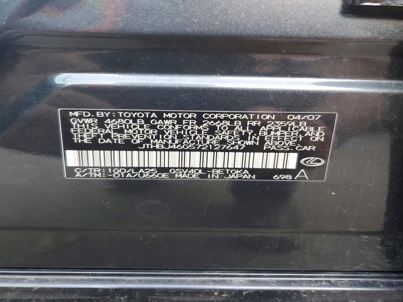 Aukcja sprzedaży 2007 Lexus Es, vin: JTHBJ46G572127647, numer aukcji: 56936236