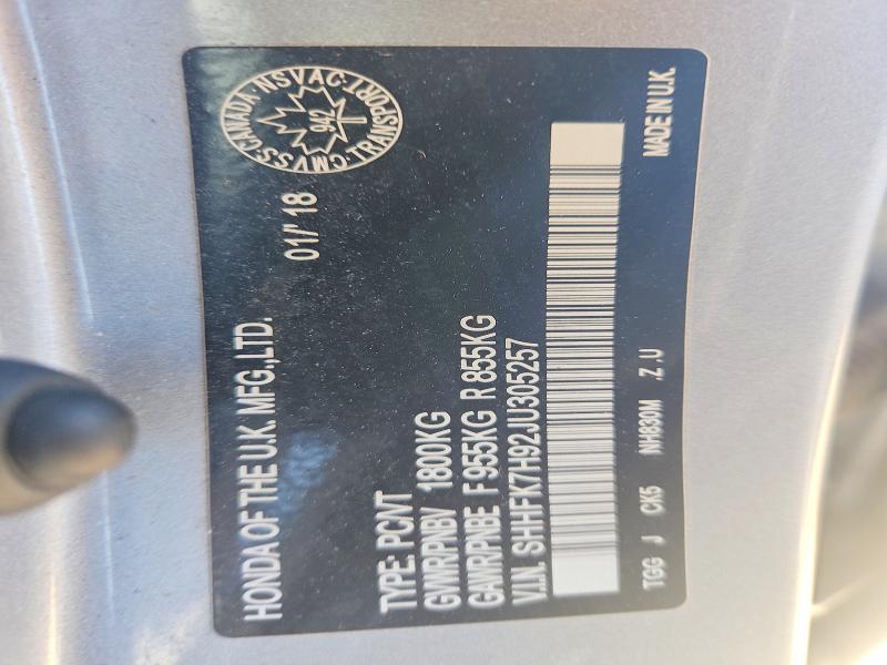 Продаж на аукціоні авто 2018 Honda Civic, vin: SHHFK7H92JU305257, номер лоту: 57883136