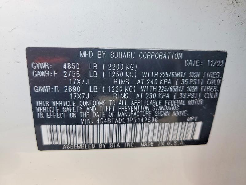 Продажа на аукционе авто 2023 Subaru Outback, vin: 4S4BTADC1P3142596, номер лота: 57251086