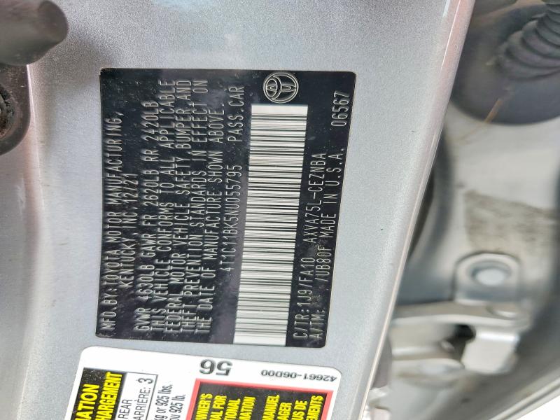 2022 Toyota Camry მანქანა იყიდება აუქციონზე, vin: 4T1C11BK5NU055795, აუქციონის ნომერი: 58254576