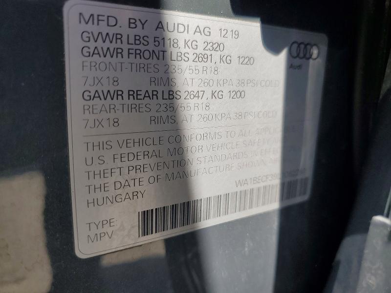 55918916 :رقم المزاد ، WA1BECF39L1062261 vin ، 2020 Audi Q3 مزاد بيع
