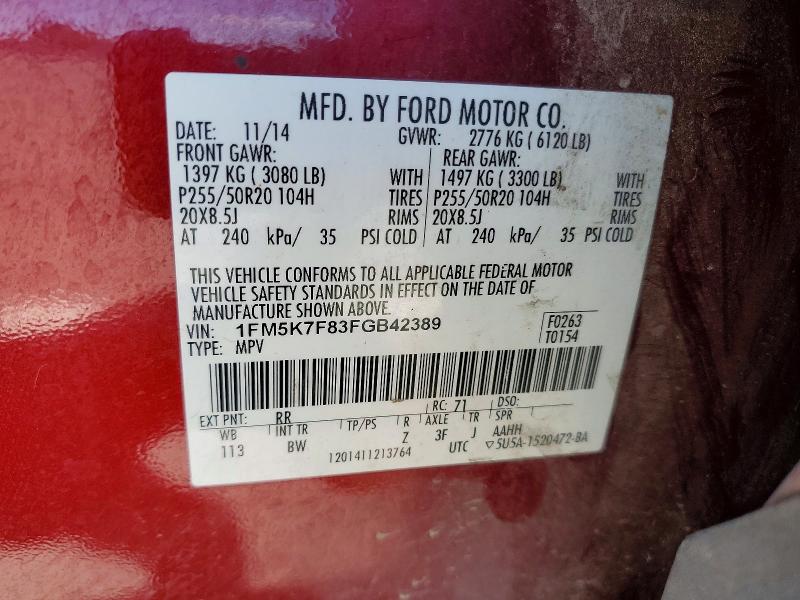 2015 Ford Explorer მანქანა იყიდება აუქციონზე, vin: 1FM5K7F83FGB42389, აუქციონის ნომერი: 59168036