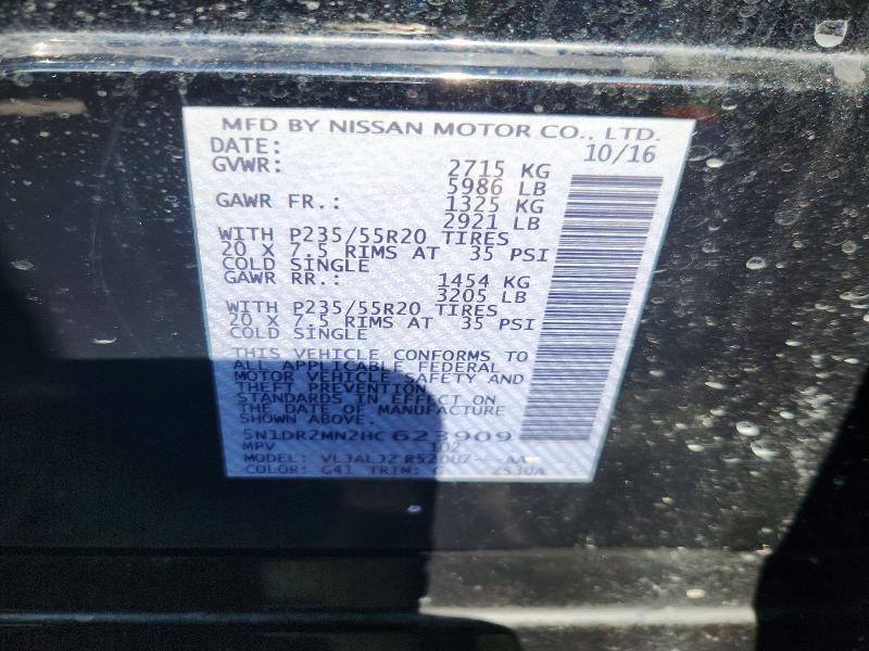 57240386 :رقم المزاد ، 5N1DR2MN2HC623909 vin ، 2017 Nissan Pathfinder مزاد بيع