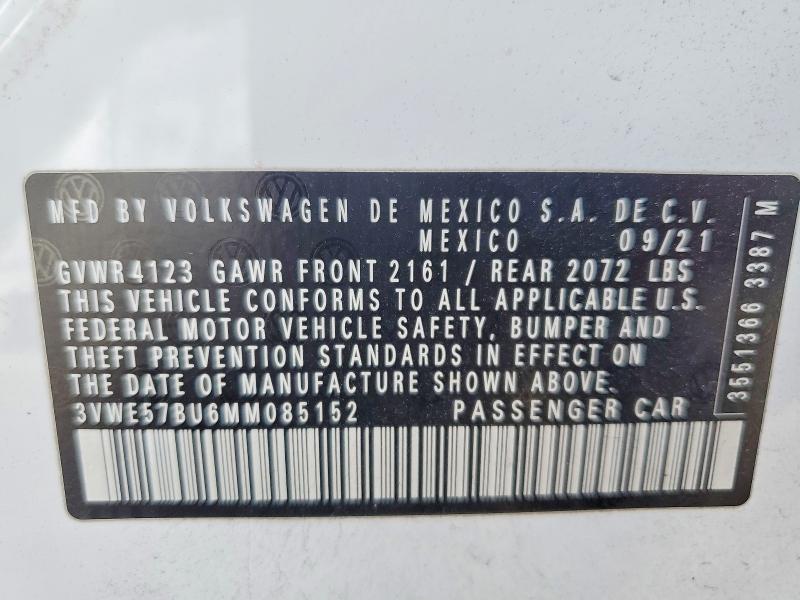 Auction sale of the 2021 Volkswagen Jetta, vin: 3VWE57BU6MM085152, lot number: 57565476