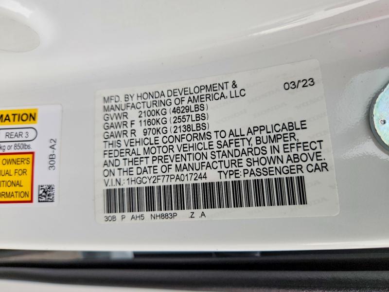 Продаж на аукціоні авто 2023 Honda Accord, vin: 1HGCY2F77PA017244, номер лоту: 56472086