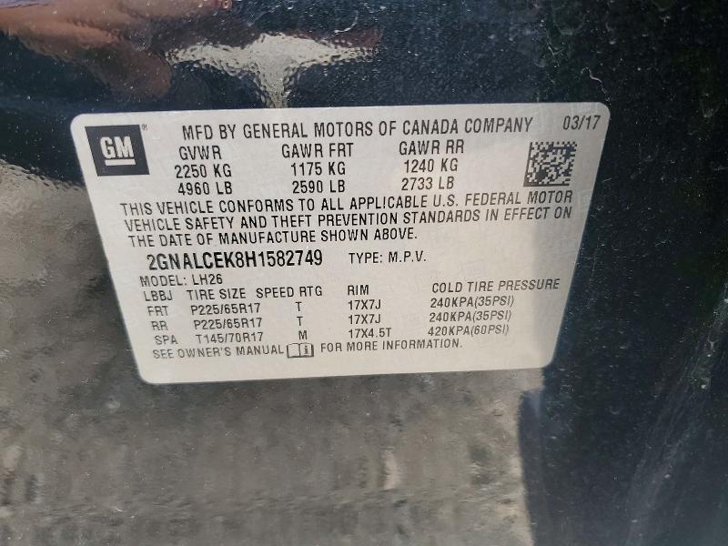 2017 Chevrolet Equinox მანქანა იყიდება აუქციონზე, vin: 2GNALCEK8H1582749, აუქციონის ნომერი: 58960496