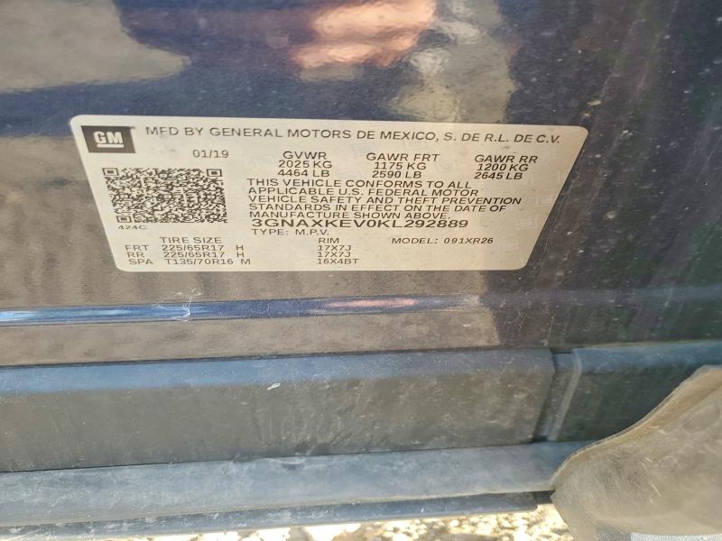 56407416 :رقم المزاد ، 3GNAXKEV0KL292889 vin ، 2019 Chevrolet Equinox مزاد بيع