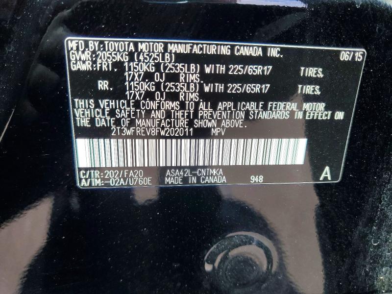Aukcja sprzedaży 2015 Toyota Rav4, vin: 2T3WFREV8FW202011, numer aukcji: 58323436