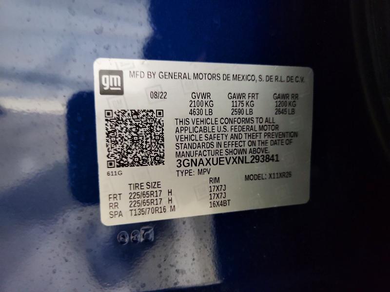 Aukcja sprzedaży 2022 Chevrolet Equinox, vin: 3GNAXUEVXNL293841, numer aukcji: 57919076