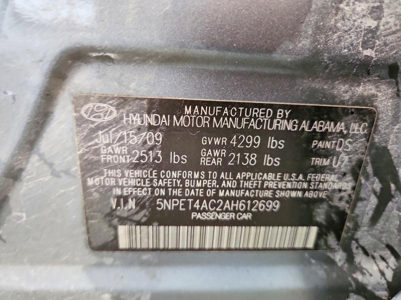 2010 Hyundai Sonata მანქანა იყიდება აუქციონზე, vin: 5NPET4AC2AH612699, აუქციონის ნომერი: 56964036