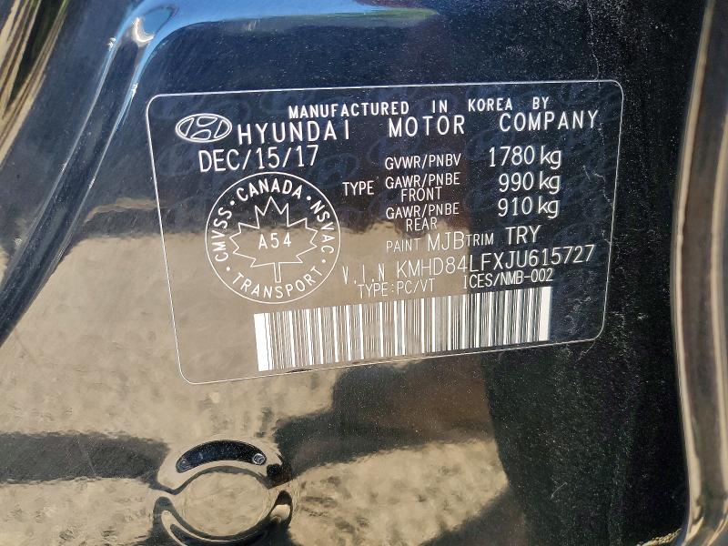 Продажа на аукционе авто 2018 Hyundai Elantra, vin: KMHD84LFXJU615727, номер лота: 55961176