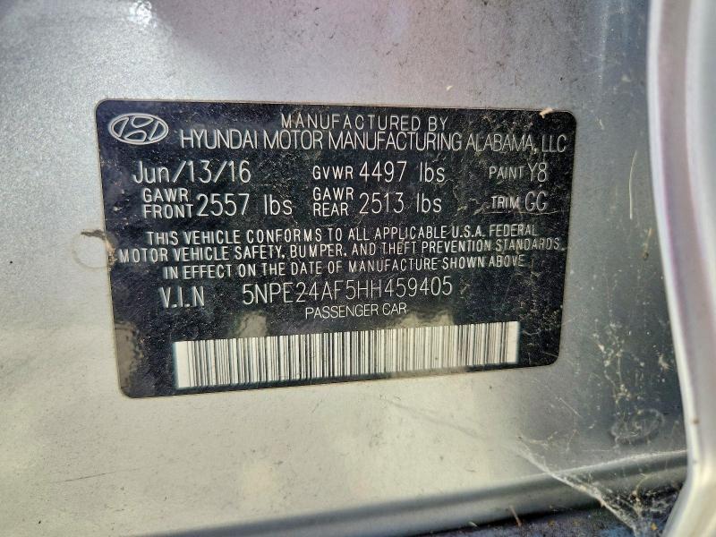 56187716 :رقم المزاد ، 5NPE24AF5HH459405 vin ، 2017 Hyundai Sonata مزاد بيع