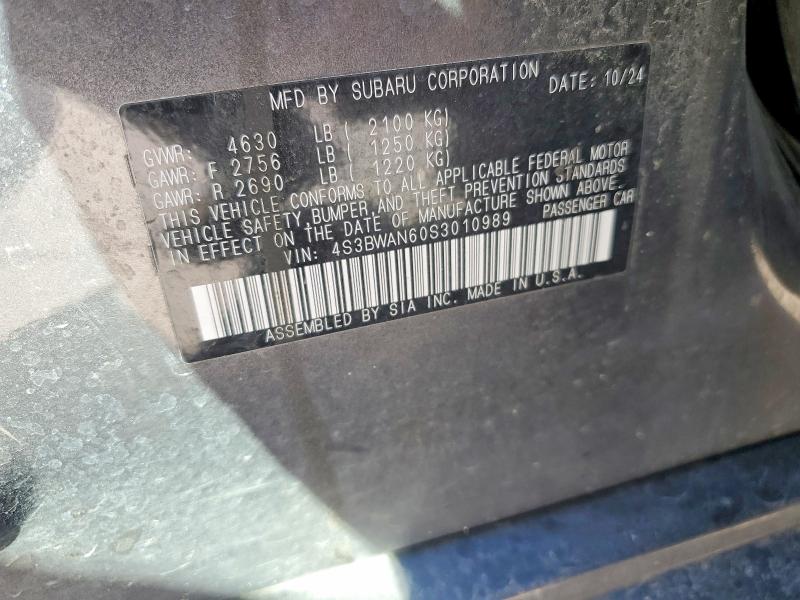 2025 Subaru Legacy მანქანა იყიდება აუქციონზე, vin: 4S3BWAN60S3010989, აუქციონის ნომერი: 56254616