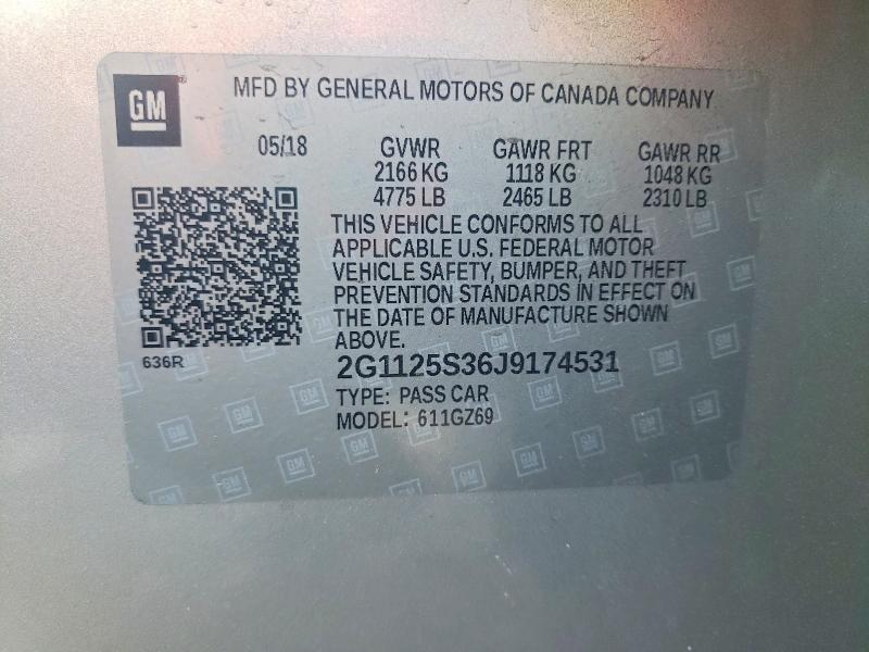 54926286 :رقم المزاد ، 2G1125S36J9174531 vin ، 2018 Chevrolet Impala مزاد بيع