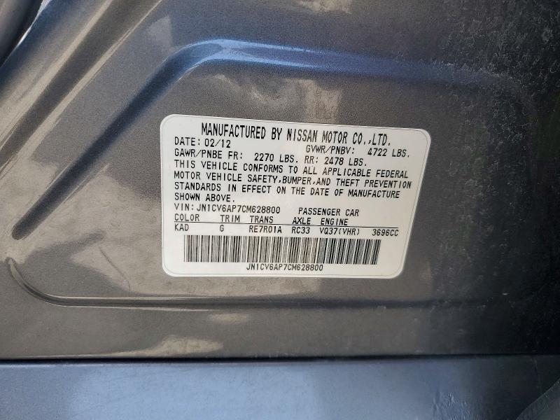 Aukcja sprzedaży 2012 Infiniti G37 Sedan, vin: JN1CV6AP7CM628800, numer aukcji: 56721136