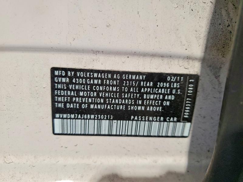 56277326 :رقم المزاد ، WVWDM7AJ6BW230213 vin ، 2011 Volkswagen Golf مزاد بيع