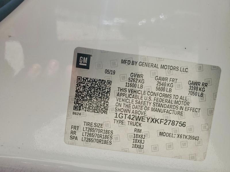 85988655 :رقم المزاد ، 1GT42WEYXKF278756 vin ، 2019 Gmc Sierra مزاد بيع
