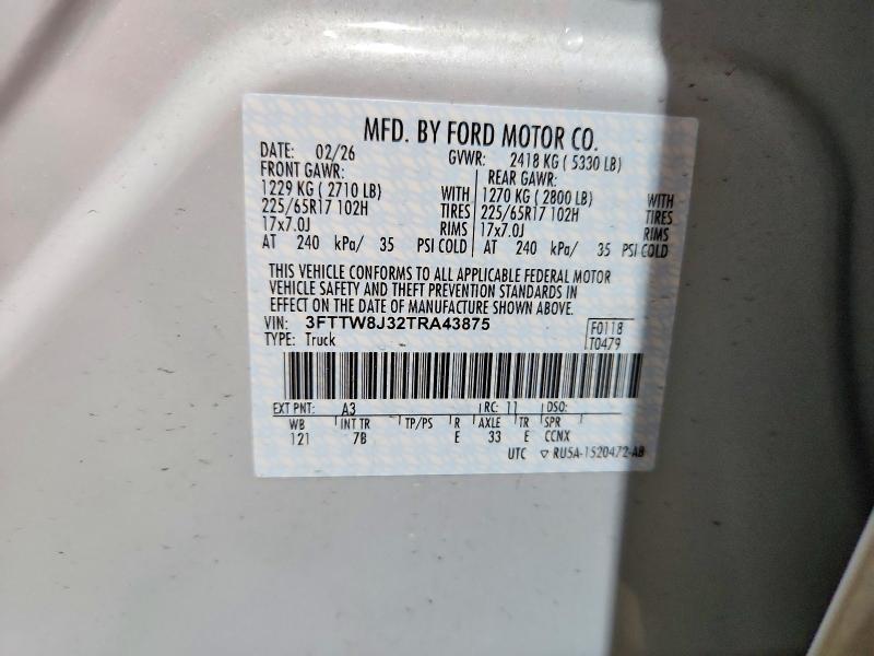 2026 Ford Maverick მანქანა იყიდება აუქციონზე, vin: 3FTTW8J32TRA43875, აუქციონის ნომერი: 57639146