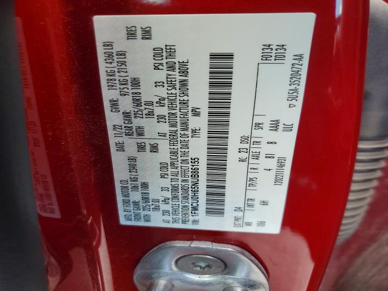 Aukcja sprzedaży 2022 Ford Escape, vin: 1FMCU0H65NUB86155, numer aukcji: 58271996