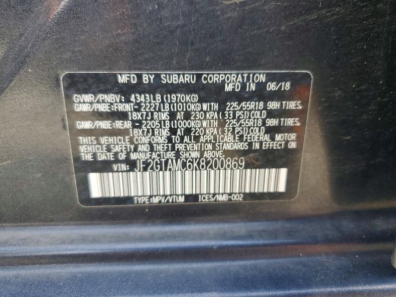 2019 Subaru Crosstrek მანქანა იყიდება აუქციონზე, vin: JF2GTAMC6K8200869, აუქციონის ნომერი: 56218796