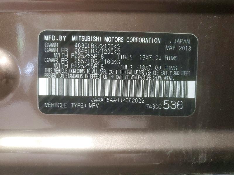 Продаж на аукціоні авто 2018 Mitsubishi Eclipse Cross, vin: JA4AT5AA0JZ062022, номер лоту: 55948986