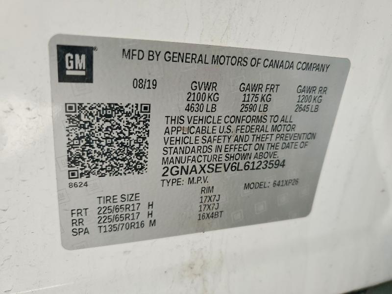 Aukcja sprzedaży 2020 Chevrolet Equinox, vin: 2GNAXSEV6L6123594, numer aukcji: 57955196